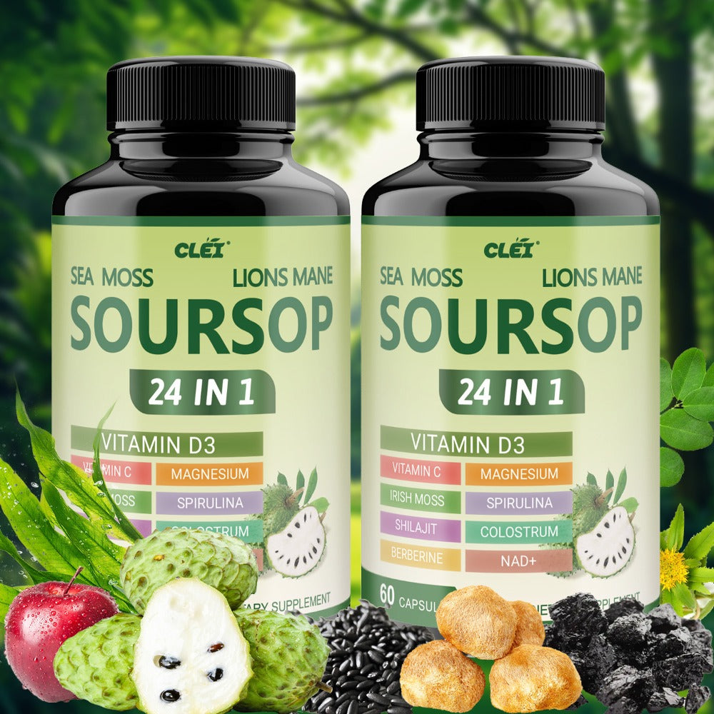 Herbal Supplement with CLEI Label, Soursop Graviola 24-in-1 Capsules, 60 Count, One or Two Bottles