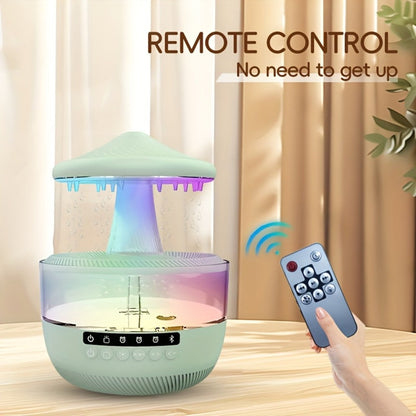 Raindrop Humidifier with LED Color-Changing Light & Wireless Music | 11.83oz Large Tank, Dual Control, Essential Oil Compatible, Cool Mist for Bedroom, Valentine's & Garden Decor | White