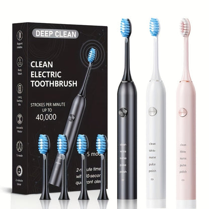 Electric Toothbrush with Five Modes, 40,000 Vibrations per Minute, Type-C Charging and Four or Eight Heads