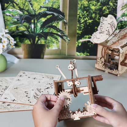 Wooden Butterfly Music Box Model Kit with Colour Butterfly or Natural Butterfly Music Box Checkout Options