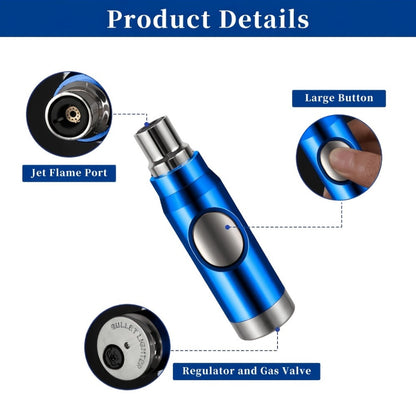 Blue Refillable Butane Torch Lighter with Adjustable Jet Flame, Wide Nozzle and Gift Box Included