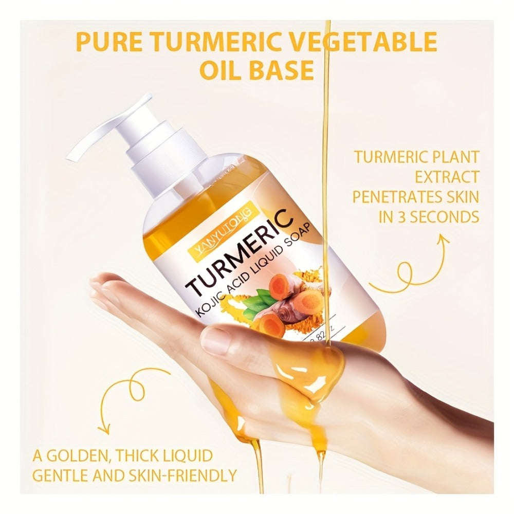 Turmeric and Kojic Acid Liquid Body Wash in a 250g Amber Pump Bottle with Single-Piece Option