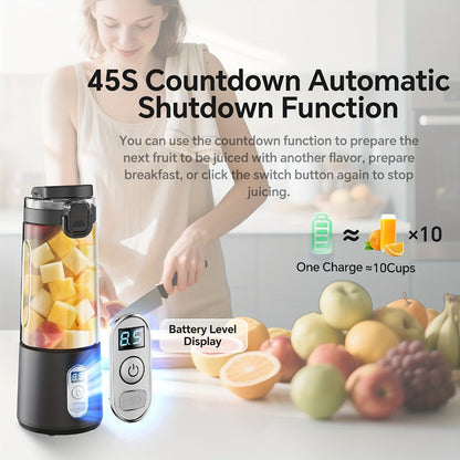 Portable Blender with Clear Cylindrical Cup, Digital Timer Display, Flip-Up Handle and Three Color Options
