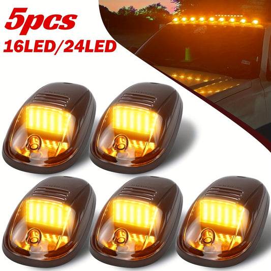 5pcs LED Cab Roof Marker Lights 16/24 LED 12V Super Bright UV-Resistant ABS Lens with Wiring Harness Kit for 2003-2018 Pickup Trucks 1500 2500 3500 4500 5500, White Amber Red Blue Green Purple