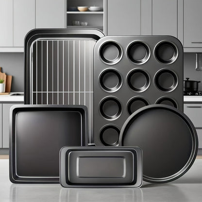 Mixed-Color Bakeware Set with 2–18 Pieces, Cake and Muffin Pans, Trays, Racks and Tools Pictured