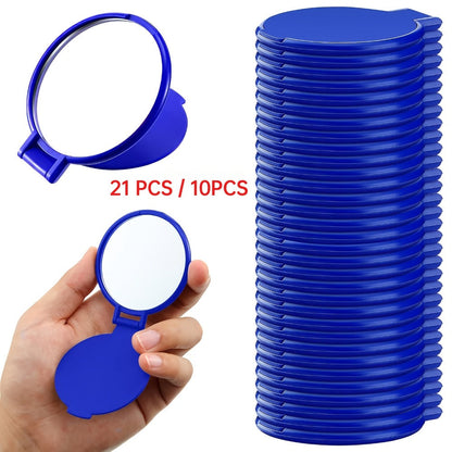 Makeup Mirror Set 10 or 21-Piece Royal Blue Folding Pocket Compacts with Round Glass, Flip Covers and Stand Function