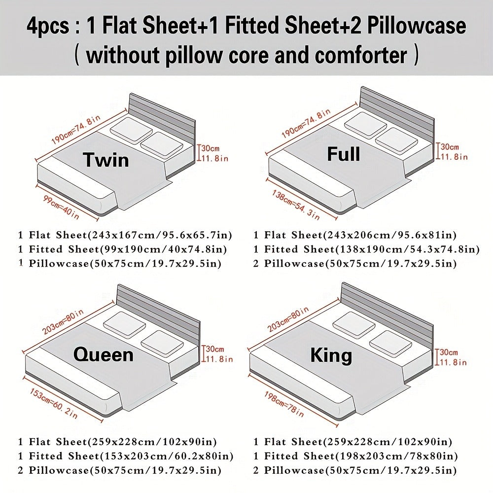 Cooling Sheet Set 4 Piece 2200TC Bamboo Blend - Silky Soft Deep Pocket 16 inch Fitted Sheet, Flat Sheet & Pillowcases, Breathable Luxury Bedding for Hot Sleepers Twin Full Queen King, Summer Chill Collection