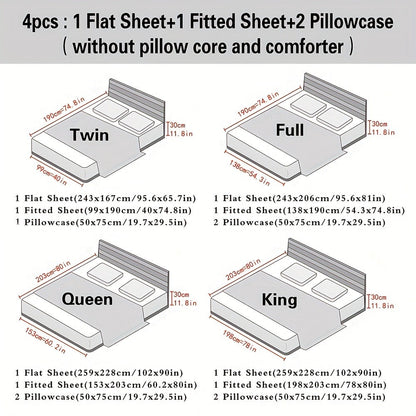 Cooling Sheet Set 4 Piece 2200TC Bamboo Blend - Silky Soft Deep Pocket 16 inch Fitted Sheet, Flat Sheet & Pillowcases, Breathable Luxury Bedding for Hot Sleepers Twin Full Queen King, Summer Chill Collection