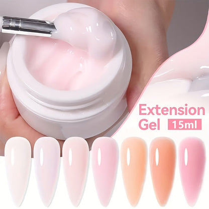 Six-Color Builder Gel Set, 15ml Each in Clear, White, Milky Jelly, Light Pink, Pink and Nude for Nail Extensions
