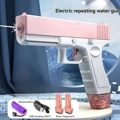 Rechargeable Dual-Magazine Electric Water Blaster with Two Swappable Tanks and Pink Finish
