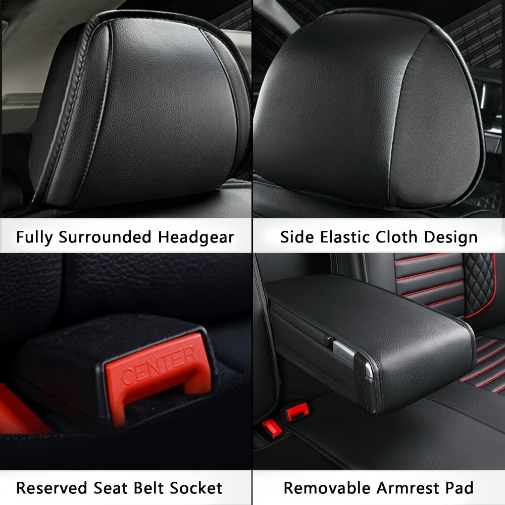 Car Seat Covers Full Set – 5-Seat PU Leather Airbag Compatible Universal Fit Sedan SUV Truck Waterproof with Front Storage Bag & Detachable Armrest
