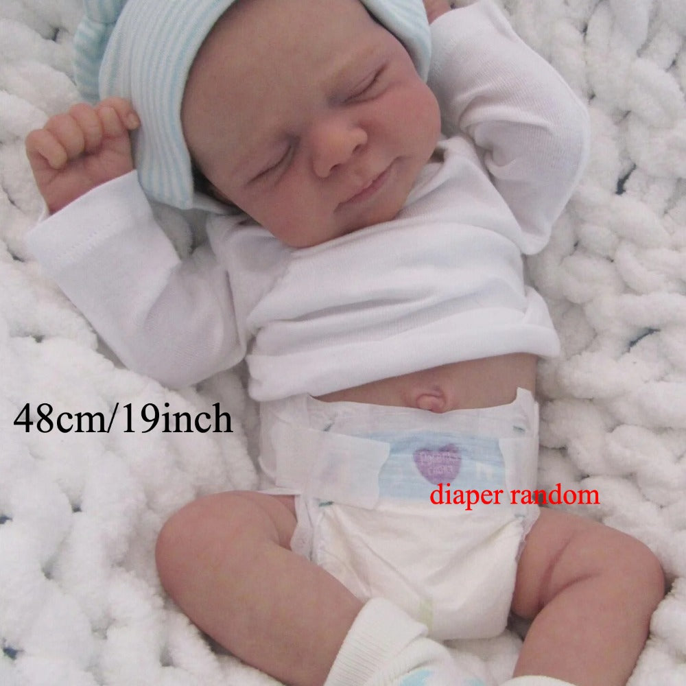 Closed-Eye 19-Inch Baby Doll with Full Vinyl Body, Mint Bear Hat and White Outfit for Pretend Play