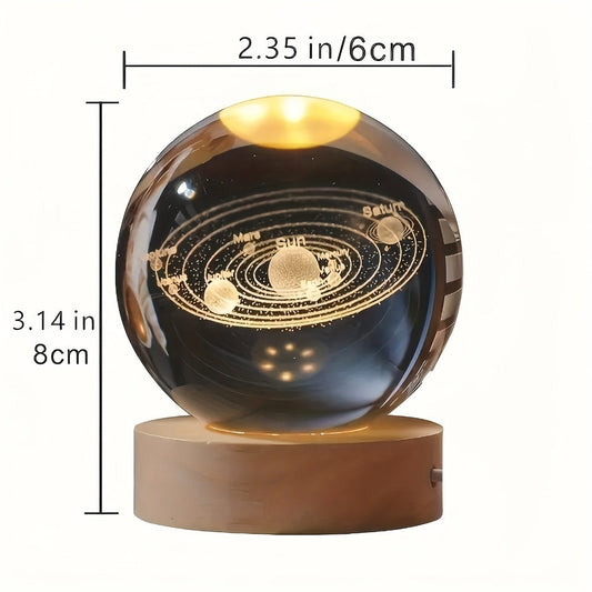 Night Light Blue Starry-Sky Crystal Orb Lamp with 3D Galaxy Pattern, Wood-Tone Base and Single Style