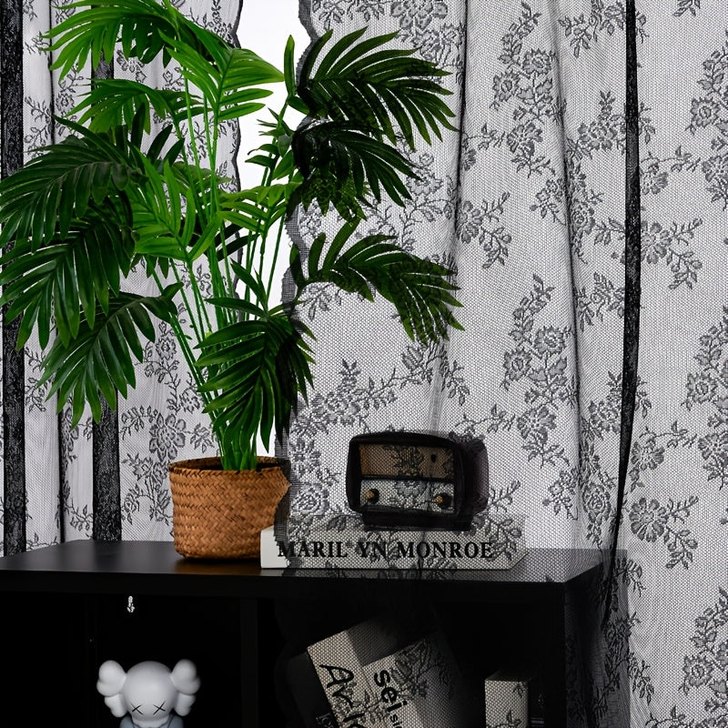 Two-Panel Floral Lace Window Curtain Set with Rod-Pocket Top, Three Colors and Six Metric Size Options