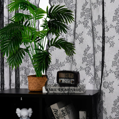 Two-Panel Floral Lace Window Curtain Set with Rod-Pocket Top, Three Colors and Six Metric Size Options