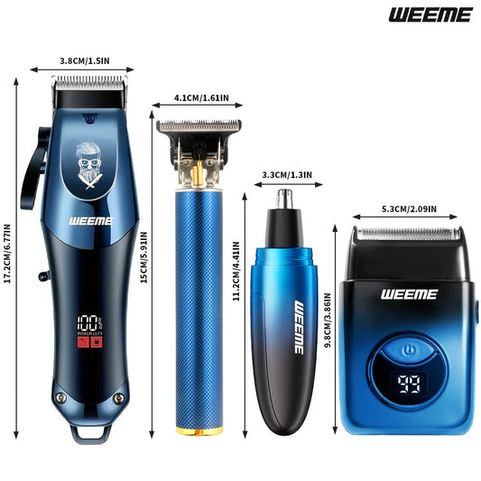 Men's Electric Hair Clipper Set USB Rechargeable with Nose Hair Trimmer & Shaver Wireless Professional Grooming Kit Father's Day Gift