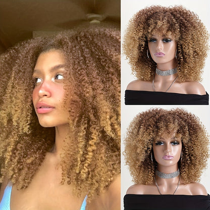 Synthetic Wig 16-Inch Kinky Curly Afro with Elastic Net Cap in 18 Color Options for Cosplay Looks
