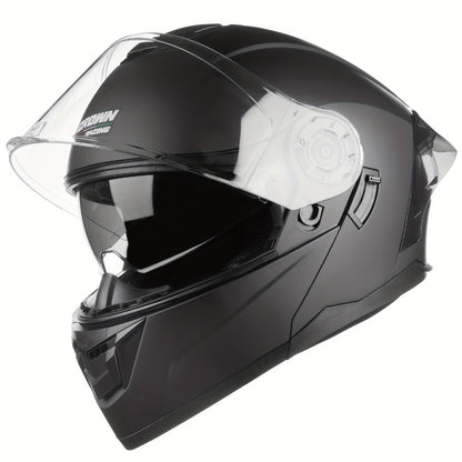 Modular Motorcycle Helmet Flip-Up Full Face – Dual Visor (Clear + Sun Visor), DOT-Style Flip Up Helmet for Men & Women, Lightweight Motorbike Helmet M/L/XL
