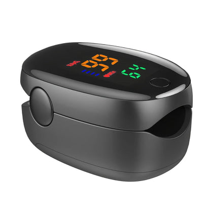 Black Fingertip Pulse Oximeter with Two-Way Color Display and Single-Piece Checkout Option