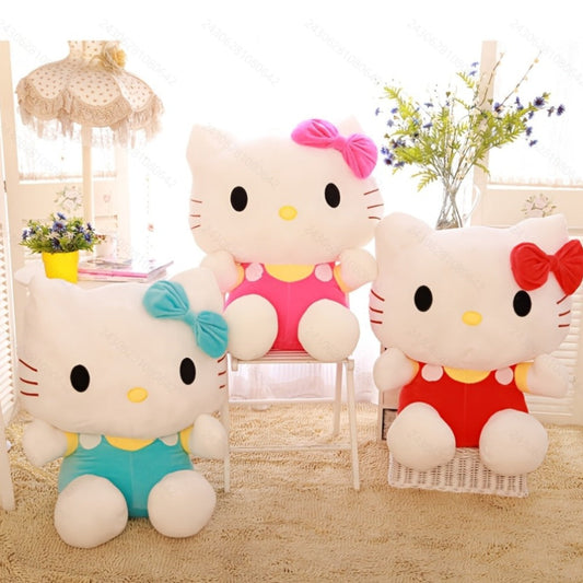 Plush Toy – Three-Piece Hello Kitty Character Set with Red, Pink and Blue Bow Styling for Display