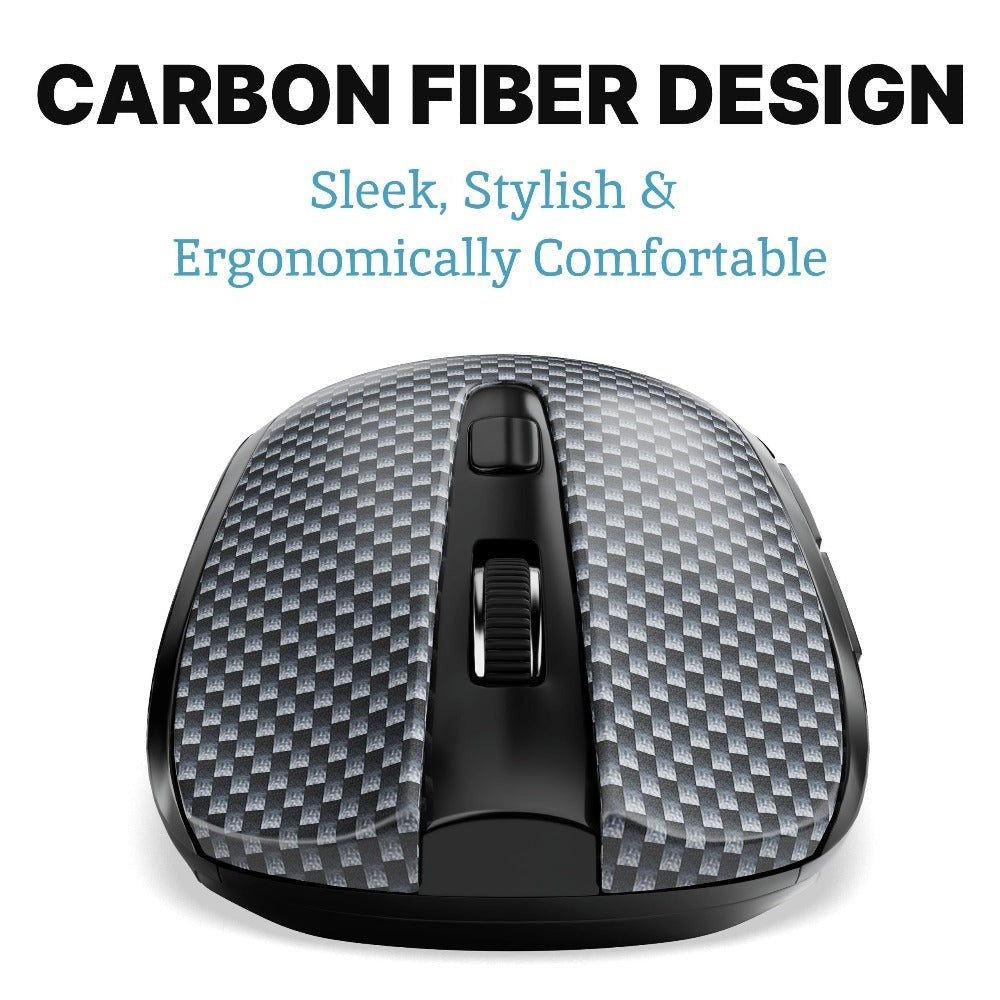 Carbon-Fiber Pattern Wireless Mouse with 2.4 GHz USB Receiver, Six Buttons and Three DPI Levels