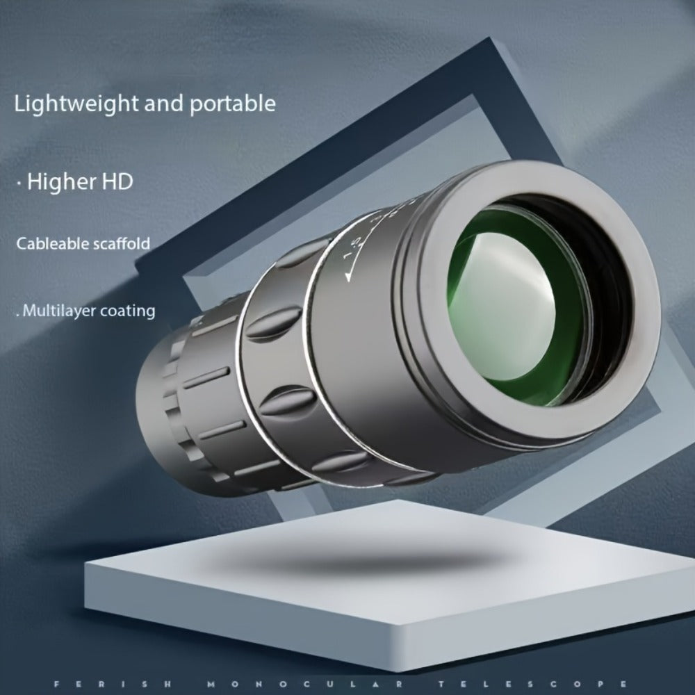 Compact 10x50 Monocular Telescope with Manual Focus, Wrist Cord and 16 cm Pictured Length for Adults