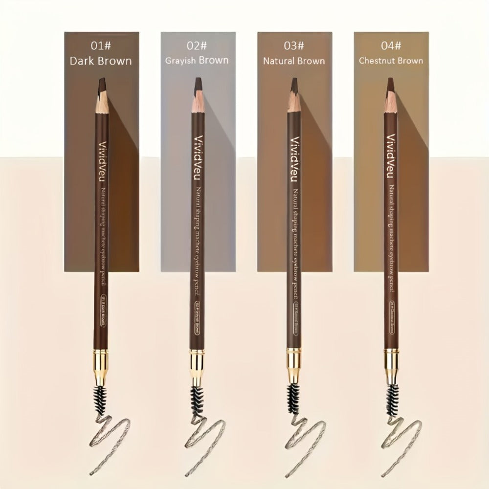 Four-Color Wood Eyebrow Pencil Set with Sharpened Brown-Tone Tips, Spoolie Ends and Approx. 20 cm Length