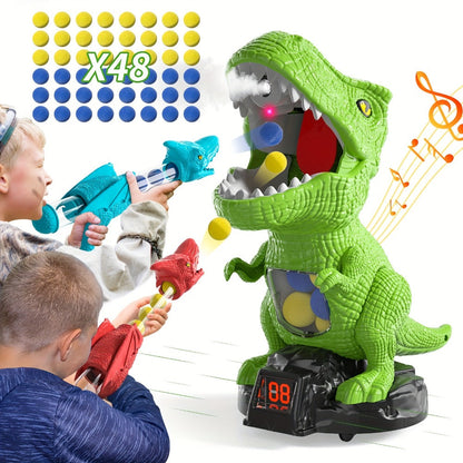 Dinosaur Shooting Game Toy with Sound Light & Spray – Movable Dino Target Launcher Set with Foam Bullets & Goggles for Boys Kids Ages 3+, Indoor Outdoor Blaster Birthday Gift