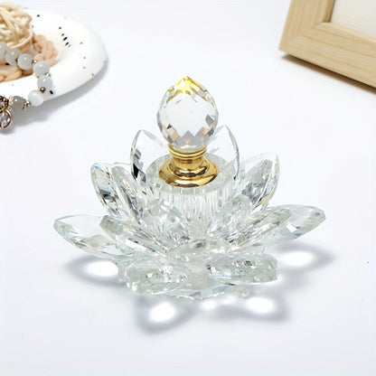 Lotus Shaped Glass Perfume Bottle Crystal Desktop Ornament Decorative Vase Figurine Home Decor Gift for Birthday Christmas Holiday