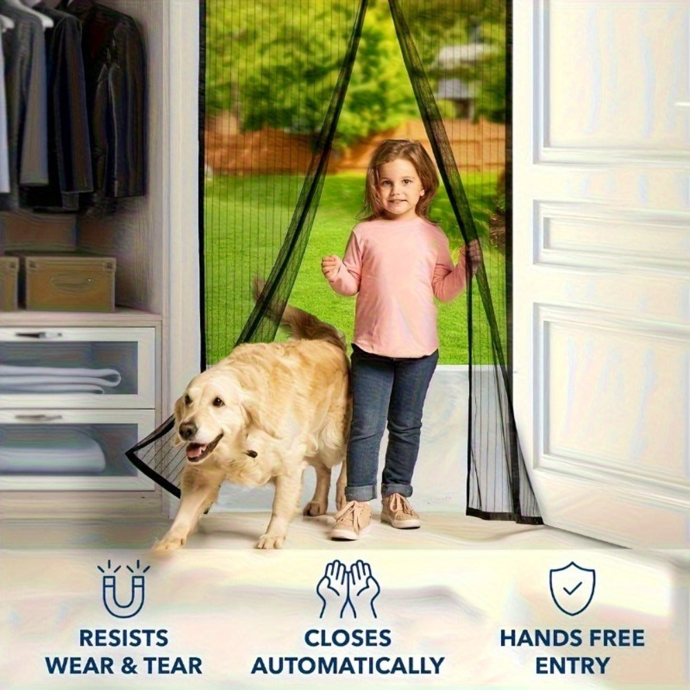 Black Magnetic Screen Door with Mesh Curtain, Metal Frame and Self-Closing Center for 39 x 82 Inch Doorways