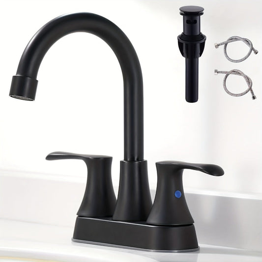 Centerset Bathroom Faucet 2 Handle 4 Inch - Lead-Free Dual Handle Vanity Sink Faucet with Pop-Up Drain & Supply Lines, Brushed Nickel, Matte Black, Oil Rubbed Bronze, Brushed Gold, 2-3 Hole RV Compatible
