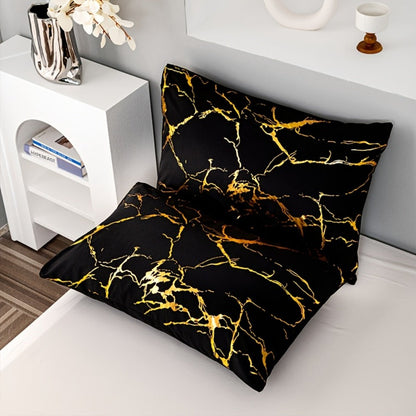 3-Piece Duvet Cover Set with Bronzed-Look Marble Vein Print in White, Khaki or Black and Four Sizes