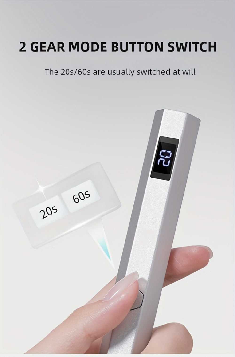 Handheld UV LED Nail Lamp with Magnetic Stand, 20/60s Timer Display, Type-C Port and Five Colors