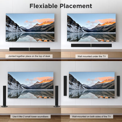 2-in-1 Separable TV Soundbar with Subwoofer – Surround Home Theater Sound Bar for Smart TV, ARC, Optical & AUX Connection, DSP Technology, Infrared Remote Control, Wireless Speaker System