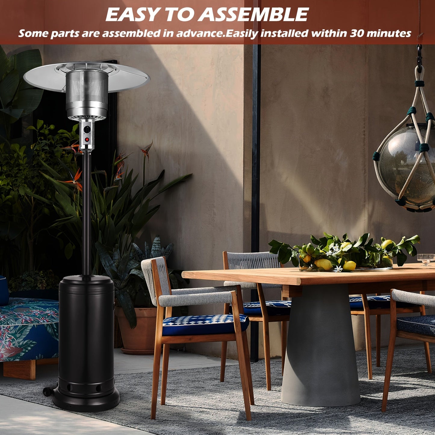 Propane Patio Heater 47000 BTU Outdoor Standing Heater with Wheels, 18-Foot Heating Radius, Fast Heat in 1 Min, Auto Shut-Off, Triple Protection for Patio Garden Deck Backyard Balcony