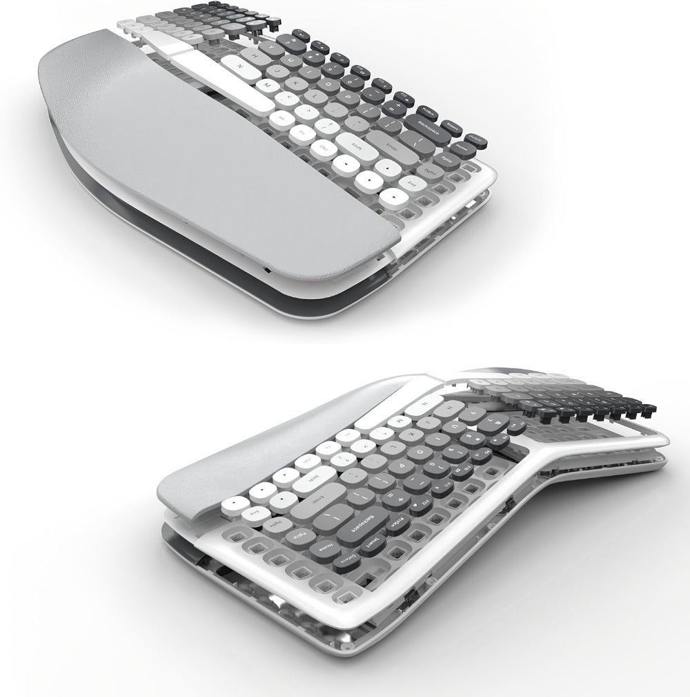 Ergonomic Wireless Keyboard and Mouse Combo with Wrist Support Anti-RSI Silent Keys 2.4GHz Plug-and-Play Gray Gradient Design for Office Home Remote Work Typing Comfort (KLZO)