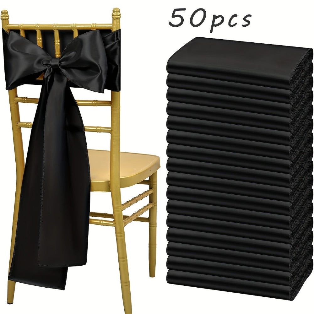 50-Piece Chair Sash Set in Light Golden, Green or Light Blue, 7 x 108-Inch Ribbons for Event Seating