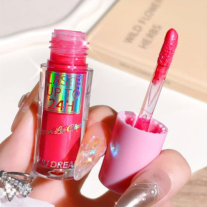 24H Waterproof Glitter Lip Gloss & Lip Stain Set 3PCS – Moisturizing Lip Oil Formula, Long-Lasting Smudge-Proof Glitter Shine in Berry Coral Pink Red Shades for Women All Skin Tones