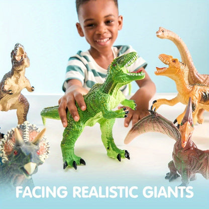 Toddler Dinosaur Figures with Educational Book, 6 Jumbo Realistic Dinosaur Toys for Toddlers 1+ Years