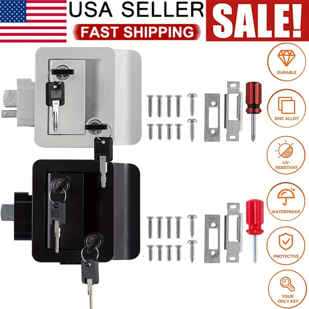RV Door Lock Replacement – Travel Trailer Entry Door Lock with Deadbolt, Fits 2-3/4" x 3-3/4" Hole, 1-1/4" to 1-1/2" Door Thickness, Zinc Alloy, Includes 4 Keys, Compatible with Cargo & Horse Trailers
