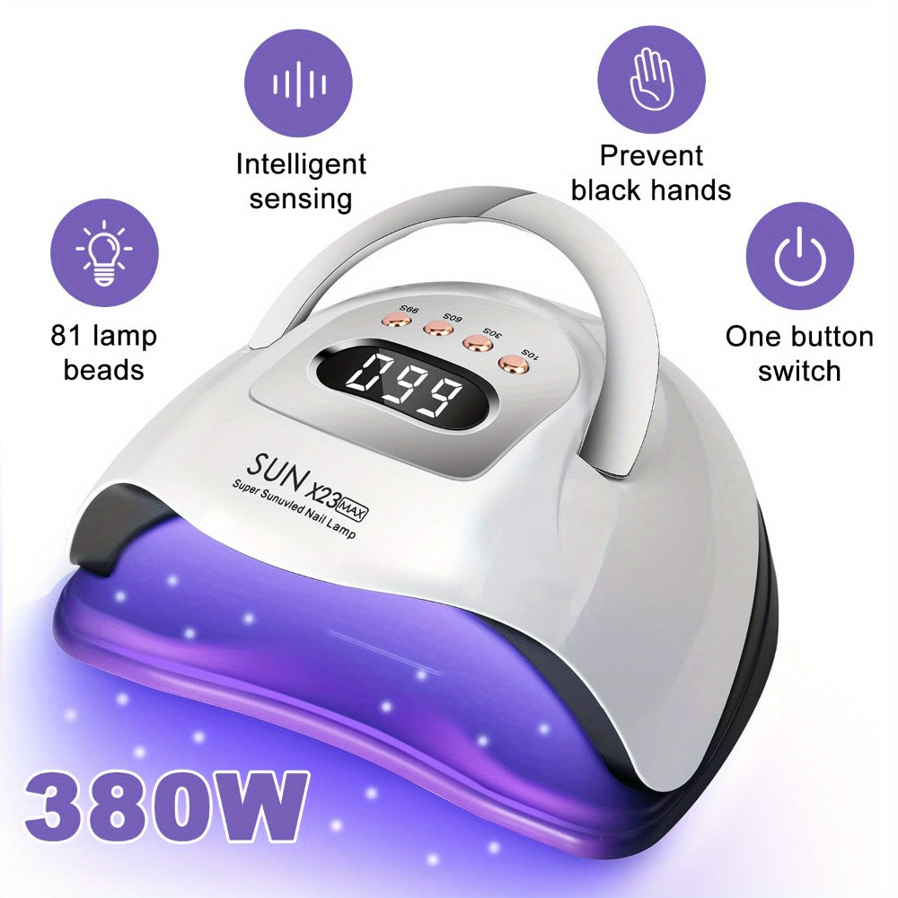 White Arch LED Nail Lamp with 380W and 81-Bead Labels, LCD Display and Four Timer Settings