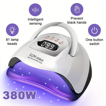White Arch LED Nail Lamp with 380W and 81-Bead Labels, LCD Display and Four Timer Settings