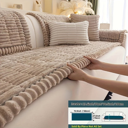 Wavy-Edge Plush Sofa Cushion Cover in Four Colors with Single-, Two-, Three- or Four-Seat Sizes