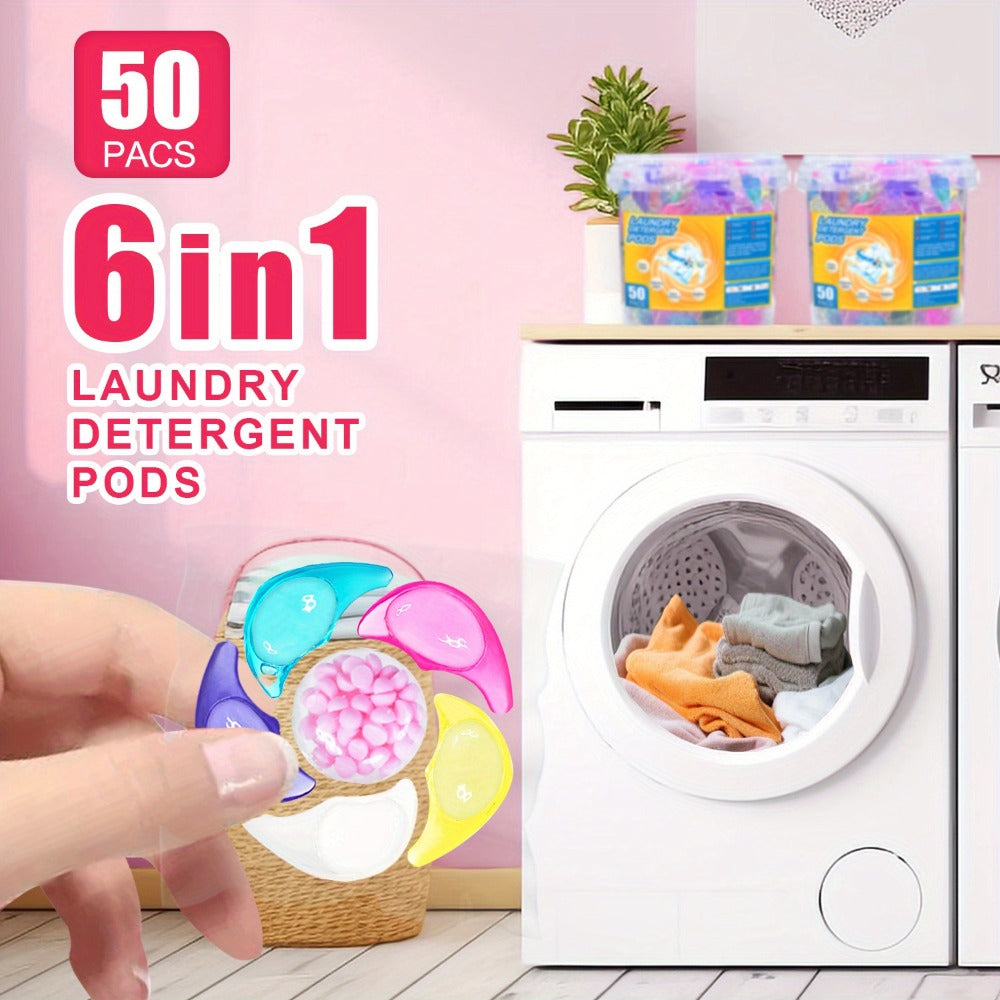 Laundry Detergent Pods, 50-Count Pack in a Clear Handled Storage Tub with Multicolor Pod Design