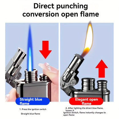 Double Flame Windproof Lighter Creative Retro Metal Lighter Dragon Eagle Gun Shape Quartz Dial Portable Outdoor Lighter Men Gift Box Butane Gas Not Included