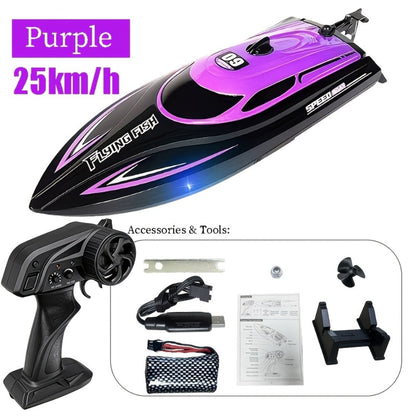 RC Speedboat 30KM/H with LED Night Navigation Lights – 2.4GHz High Speed Remote Control Boat Anti-Capsizing Water Cooling System Pool Lake RC Toy for Kids Adults, Best Birthday Summer Gift