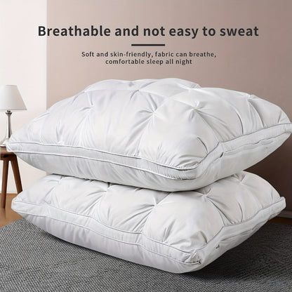 Bed Pillow Set of 2 with Quilted Woven Covers, Zippered Loft Access and Five Color Options