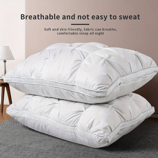 Bed Pillow Set of 2 with Quilted Woven Covers, Zippered Loft Access and Five Color Options