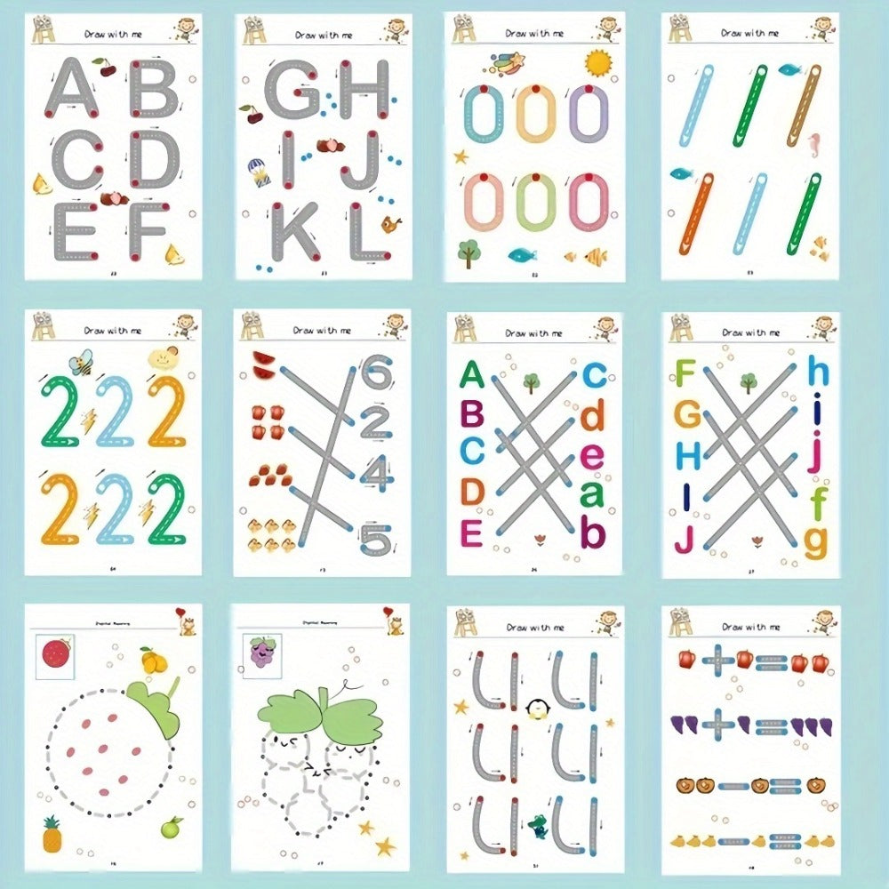64-Page Wipe-Clean Tracing Workbook with Eight Color Pens, Eraser and Reusable Line Practice Activities