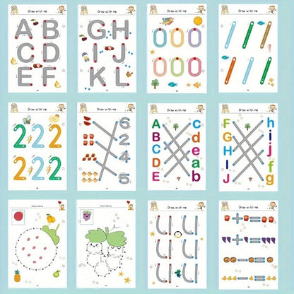 64-Page Wipe-Clean Tracing Workbook with Eight Color Pens, Eraser and Reusable Line Practice Activities